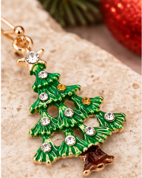 Sparkling Christmas Tree Dangle Earrings | Gold & Silver