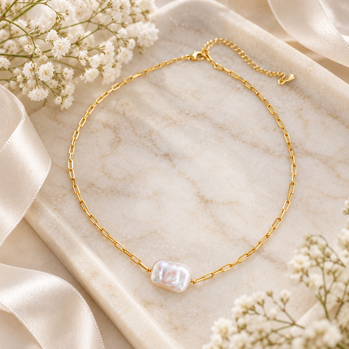 Hannah Baroque Pearl Chain Necklace