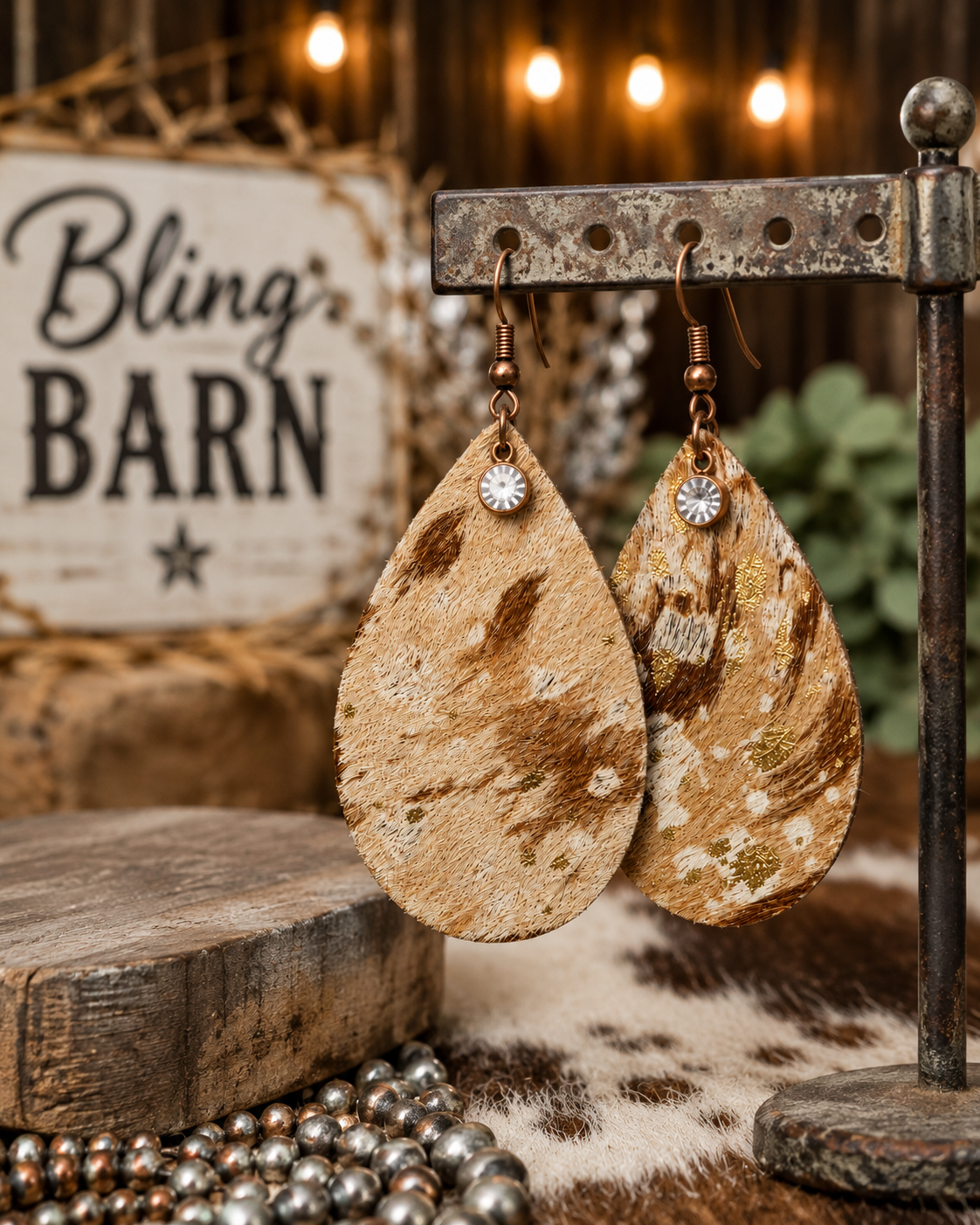 Golden Prairie Hide Teardrop Earrings