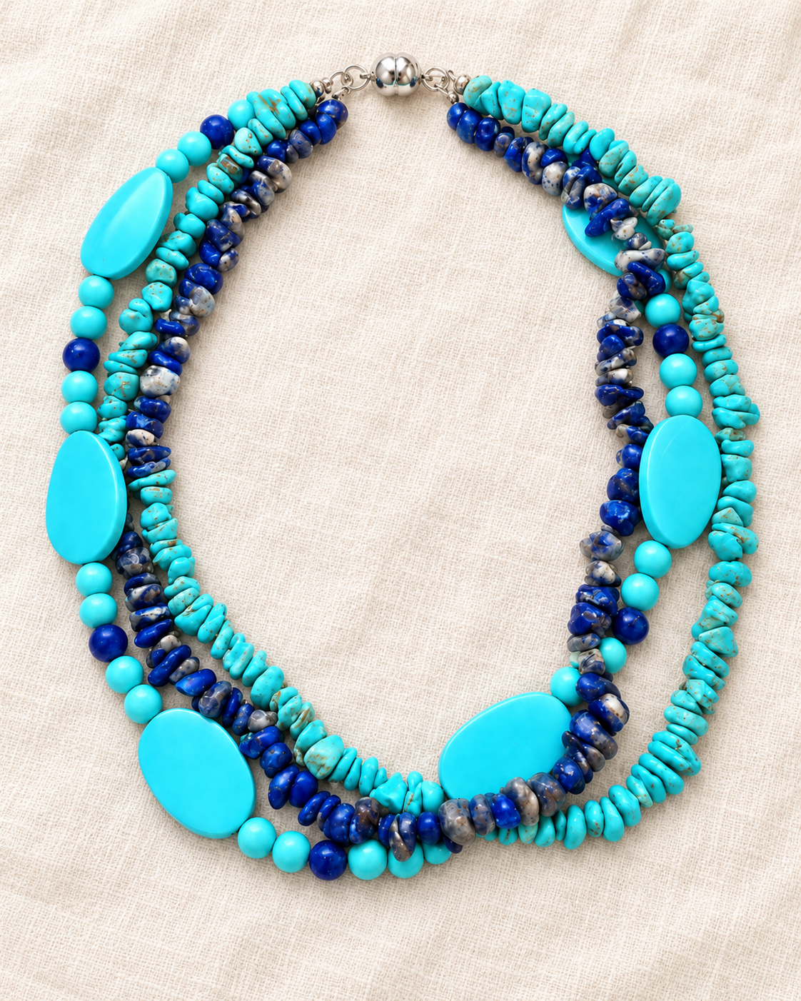 Handcrafted Turquoise & Lapis Lazuli Multi-Strand Natural Stone Necklace