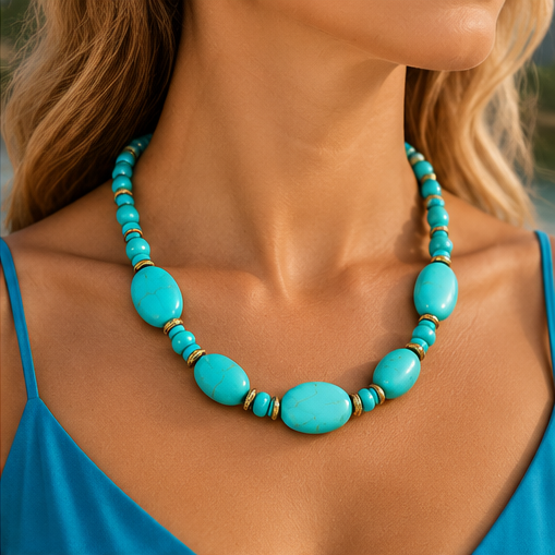 Turquoise & Gold Accent Necklace and Bracelet Set