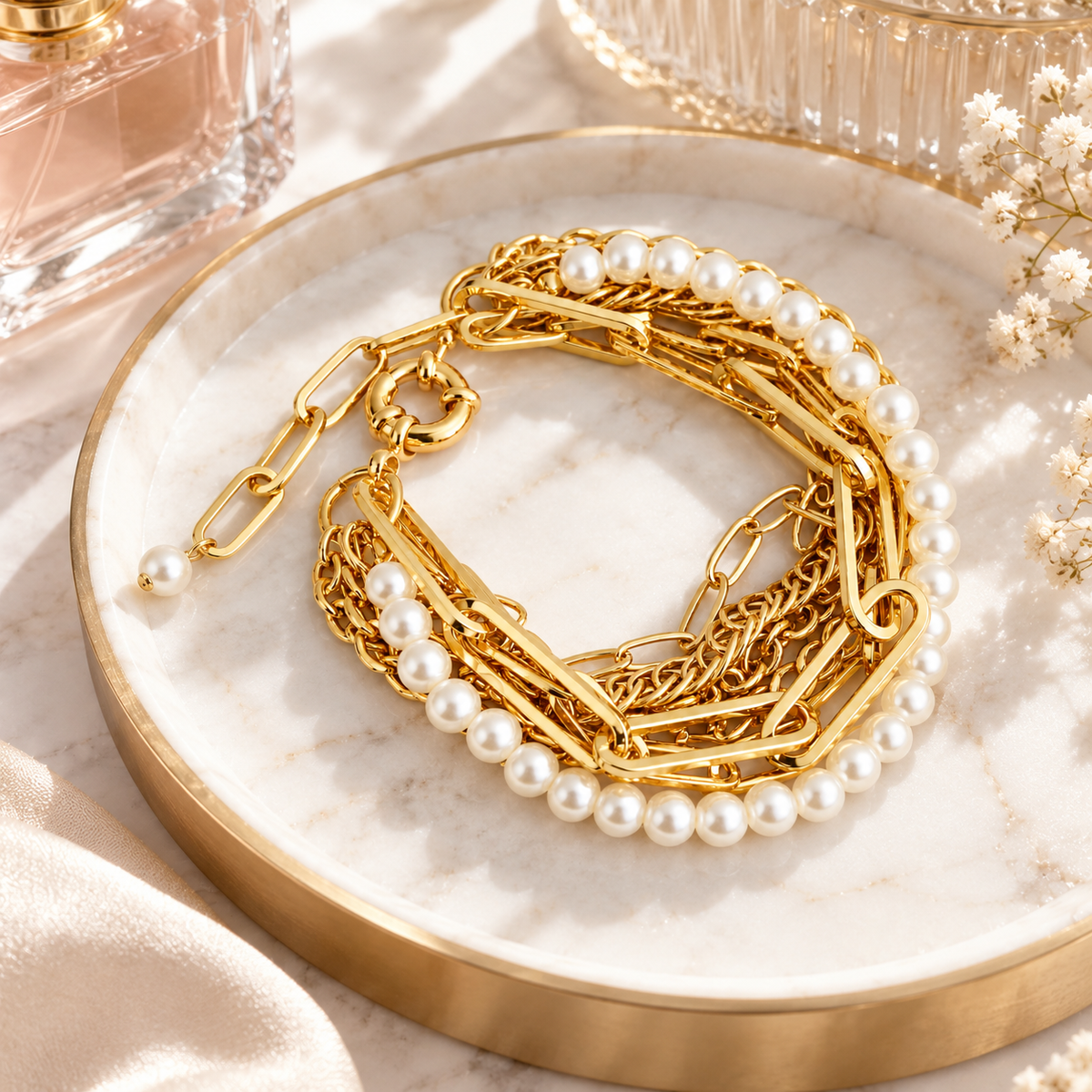 Multi Chain & Pearl Bracelet