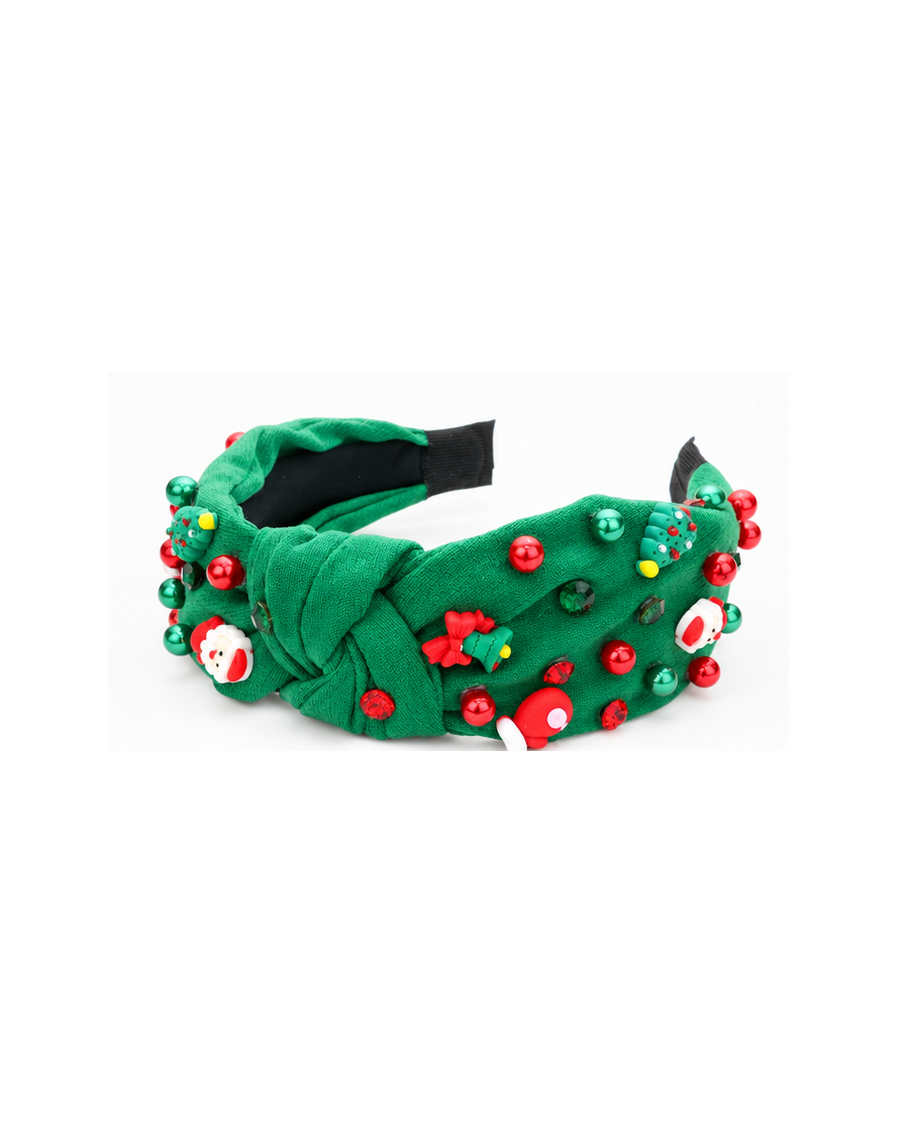 Merry & Bright Christmas Charm Knotted Headband | Red & Green