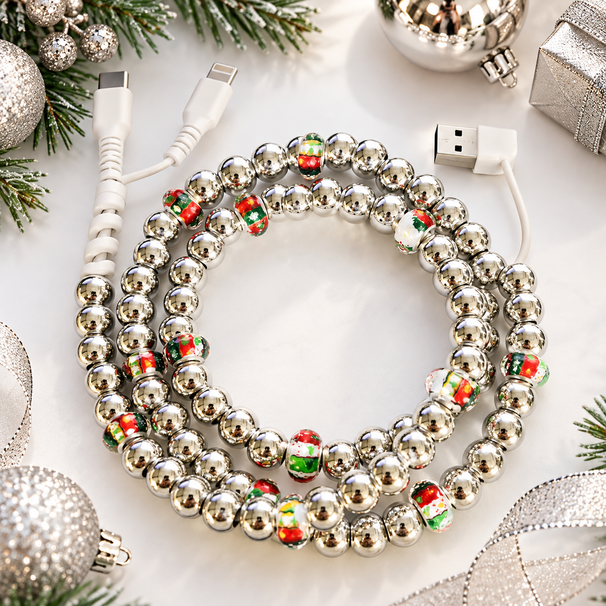 Merry & Bright Beaded 4-in-1 Fast Charging Cable – Holiday Stocking Stuffer