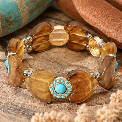Amber Heart and Faux Turquoise Western Stretch Bracelet