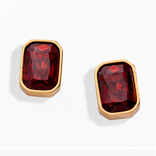 January Emerald-Cut Birthstone Stud Earrings – Garnet Red