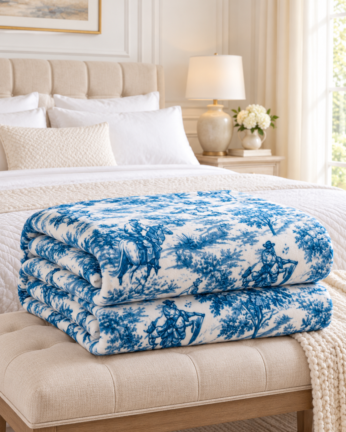 Blue Range Cowboy Toile Plush Blanket