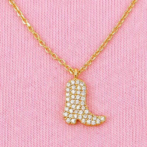 Golden Glam Cowgirl Boot Necklace