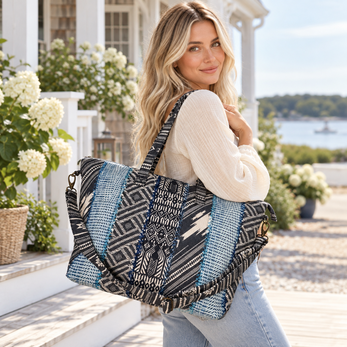 Indigo Trail Traveler Tote | Zippered Cotton Carryall