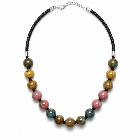 Coastal Canyon Round Ceramic Bead Necklace – Coastal Cowgirl Boho Statement Jewelry