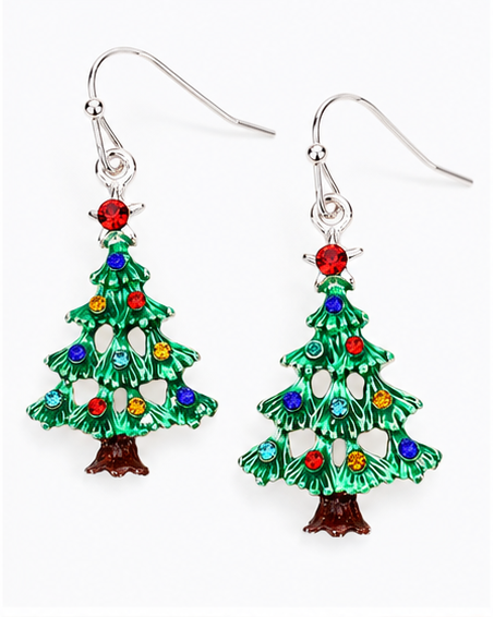 Sparkling Christmas Tree Dangle Earrings | Gold & Silver