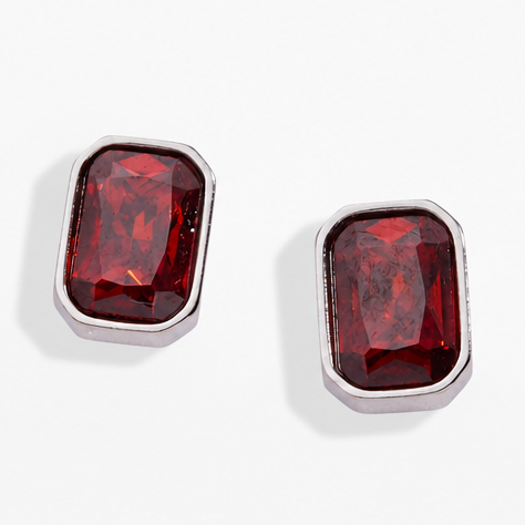 January Emerald-Cut Birthstone Stud Earrings – Garnet Red