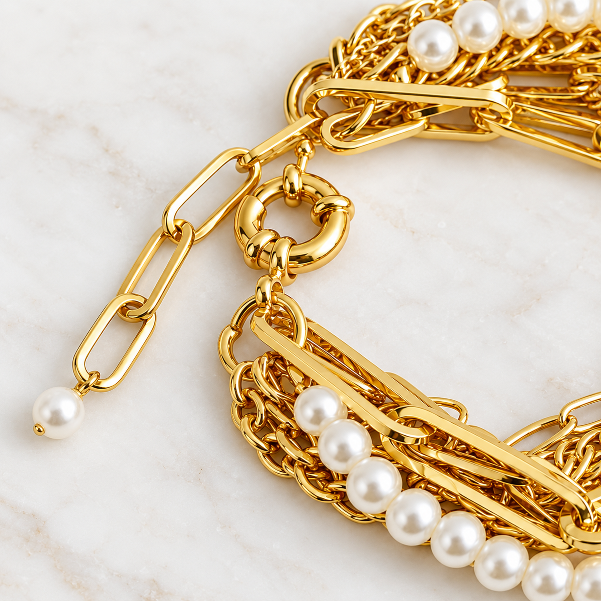 Multi Chain & Pearl Bracelet