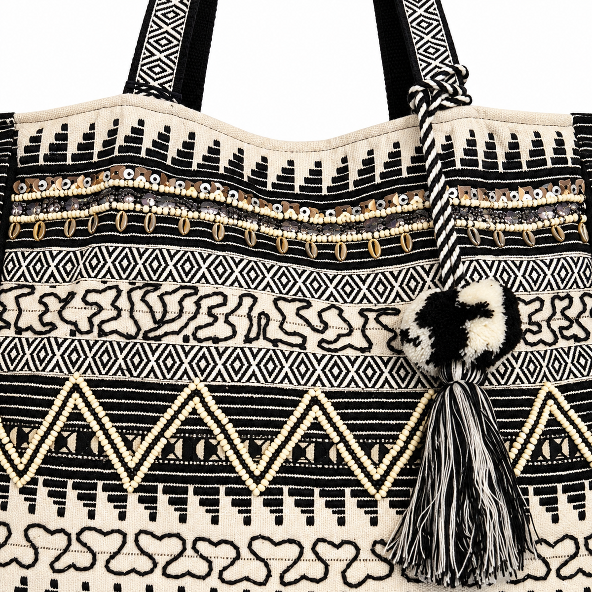 Black Mesa Wide Tote | Geometric Statement Carryall