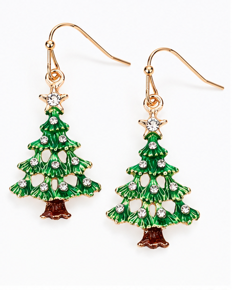 Sparkling Christmas Tree Dangle Earrings | Gold & Silver
