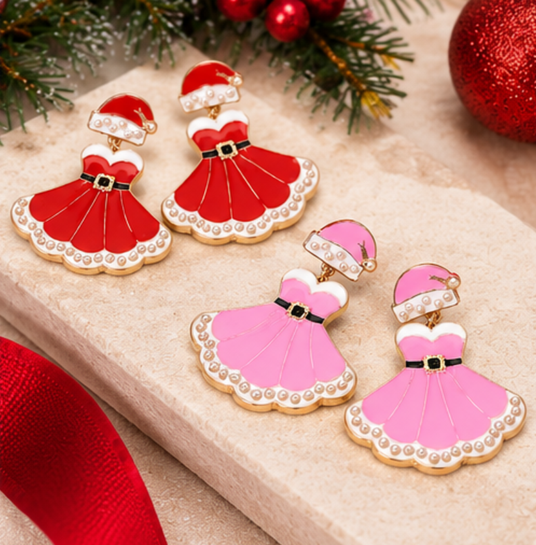Santa's Best Dressed Christmas Earrings | Pink & Red