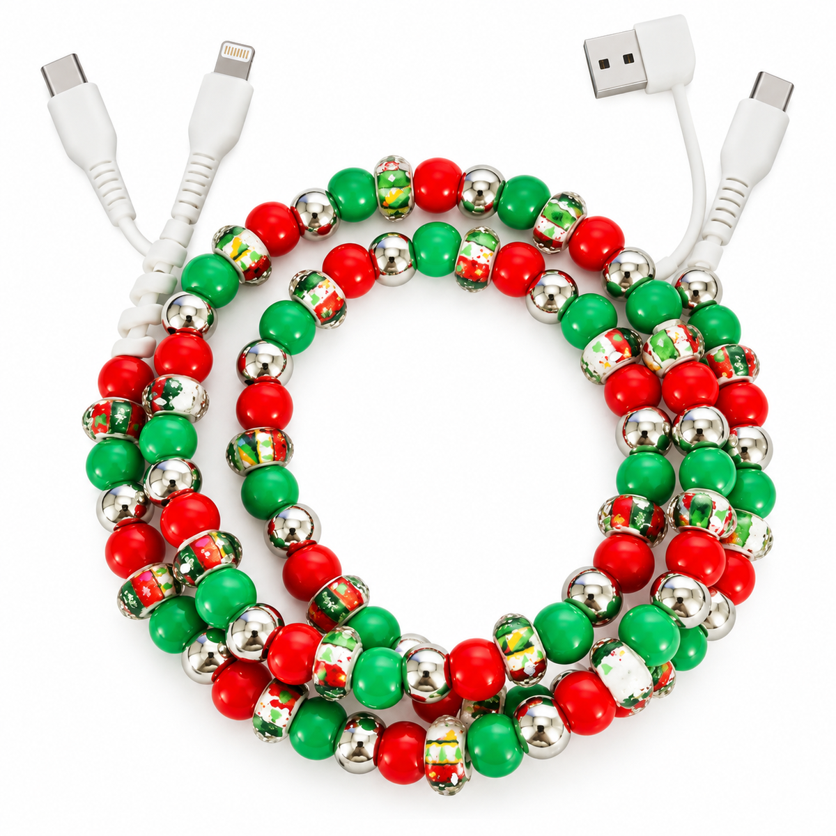 Merry & Bright Beaded 4-in-1 Fast Charging Cable – Holiday Stocking Stuffer