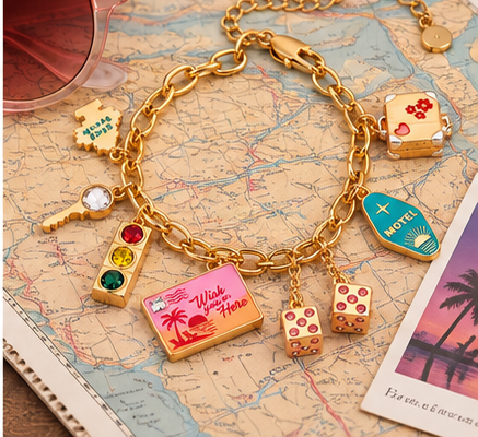 Road Trip Memories Gold Multi-Charm Bracelet | Travel-Inspired Jewelry
