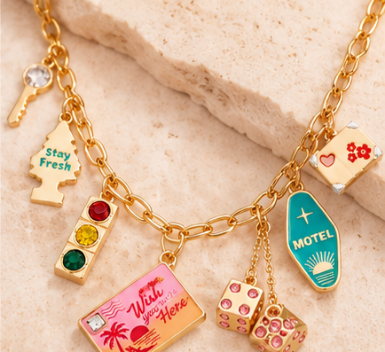 Road Trip Memories Gold Multi-Charm Necklace | Travel-Inspired Jewelry