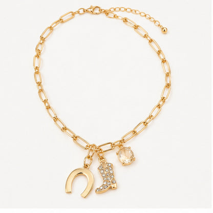Lucky Cowgirl Western Charm Necklace – Horseshoe & Cowboy Boot