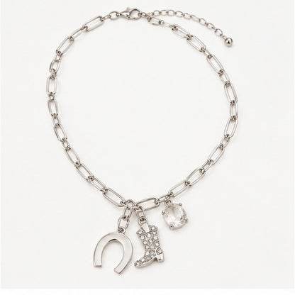 Lucky Cowgirl Western Charm Necklace – Horseshoe & Cowboy Boot