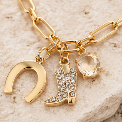 Lucky Cowgirl Western Charm Necklace – Horseshoe & Cowboy Boot