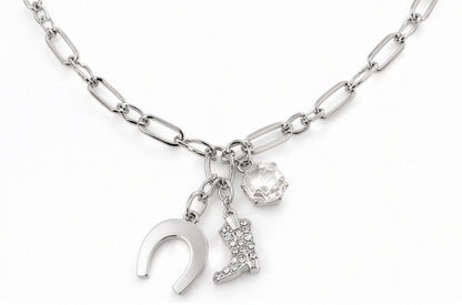 Lucky Cowgirl Western Charm Necklace – Horseshoe & Cowboy Boot