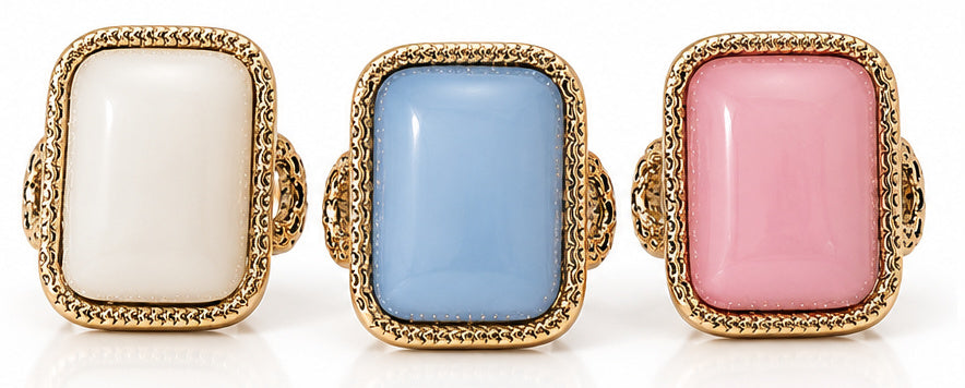 Vintage Rectangular Stone Statement Ring — Antique Gold