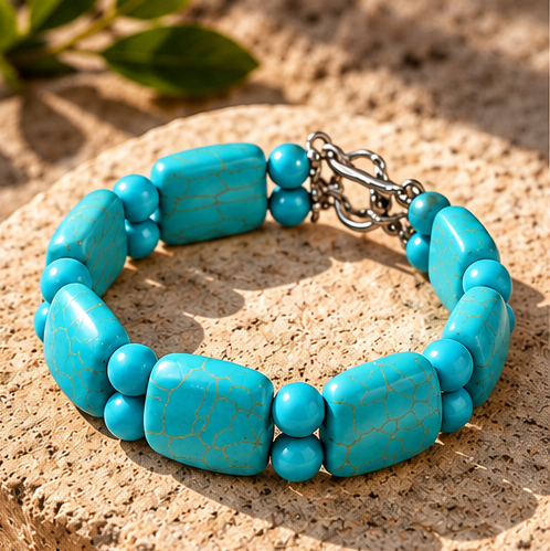 Layered Turquoise Tone Statement Bracelet