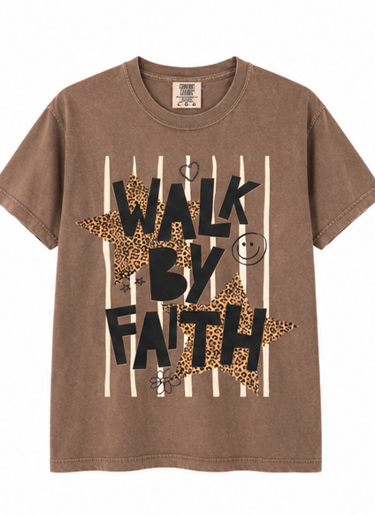 Walk By Faith Leopard Star Graphic Tee & Long Sleeve